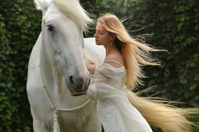 blondýna u koně